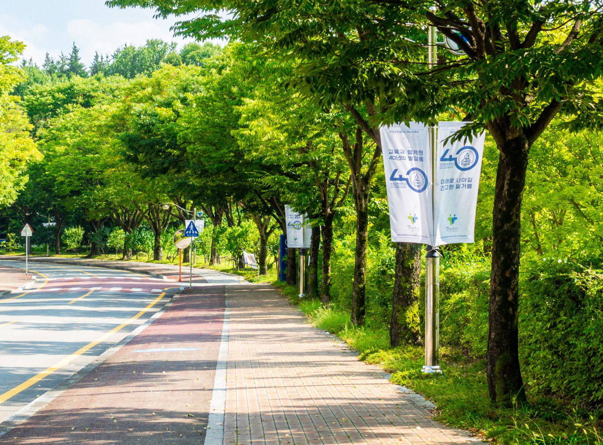 교원대학교 외관과 벚꽃 이미지